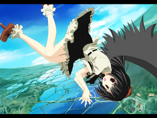 Woman flying sword bird cartoon - above her free wallpaper