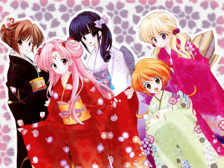 Anime girls traditional japanese kimono - a circle free wallpaper
