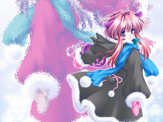 Anime girl black dress pink - snow flake free wallpaper