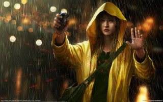Woman yellow raincoat camera rain - art station free wallpaper
