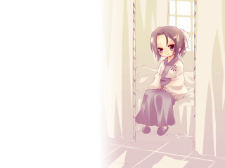 Girl sitting kimono blush curtains - a chair in a room free wallpaper