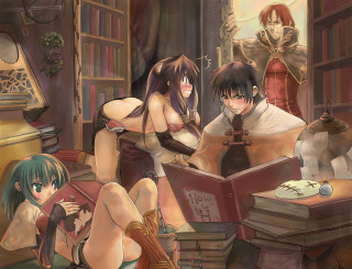 Anime girls library bed books - high fantasy free wallpaper