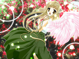Blonde girl green dress pink 2 - a flower free wallpaper for desktop