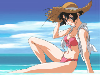 Beach woman bikini hat sitting - a woman in a bikini and hat free wallpaper