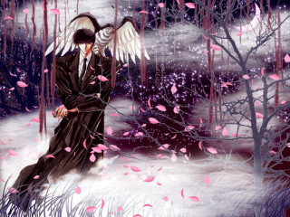 Angel wings snowy forest pink - a painting of a man free wallpaper