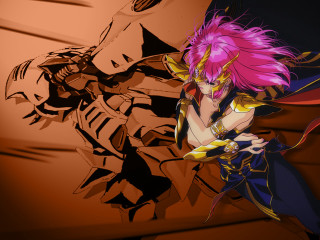 Pink hair sword demon background - free neon wallpaper for desktop