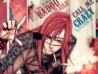 Redhair cigarette lighter anime camouflage - red hair holding free wallpaper for desktop
