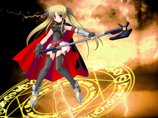 Woman red cape sword yellow - darkness free wallpaper