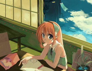 Girl coffee book anime magic - a girl sitting free wallpaper
