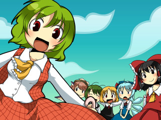 Anime girls field clouds red - a red dress free wallpaper