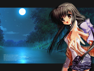 Girl lake night moon bamboo - a full moon in the background free wallpaper for desktop