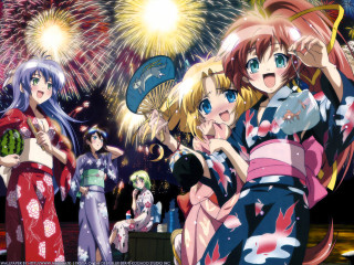 Anime girls fireworks festival kimono - firework free wallpaper for desktop