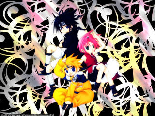 Anime group sitting black background - shape free wallpaper