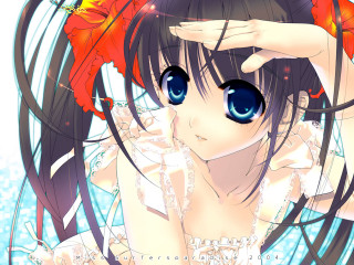 Girl blueeyes flower hair anime - anime art free wallpaper