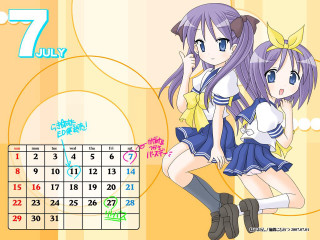 Anime girls july calendar blue - a calendar free wallpaper