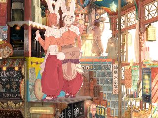 Woman storefront rabbit magic illustration - the front of it free wallpaper