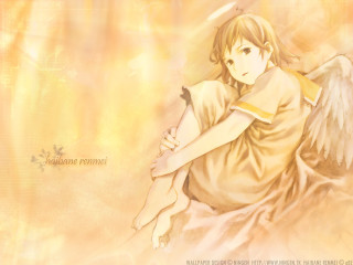 Angel girl yellow wings halo - a message below free wallpaper