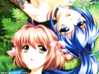 Anime girls grass wind blowing - their eye free wallpaper