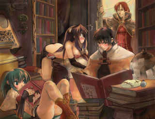 Anime girls library reading boys - a man in the background free wallpaper for desktop