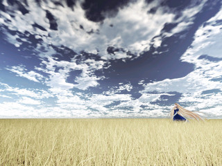 Woman field clouds sky dress - above her head free wallpaper for desktop