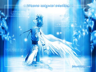 Angelic swordsman water wings blue - a white angel free wallpaper for desktop