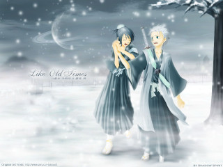 Anime snowy walk hakama kimono - two anime character free wallpaper for desktop