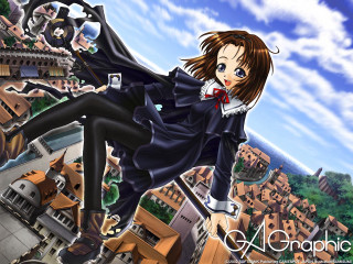 Anime flying city clocktower gothic - over a city free wallpaper