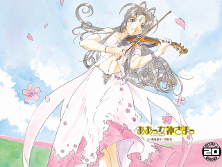Woman white dress violin flower - official art free wallpaper for desktop