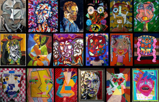 Collage paintings people animals colors - a collage free wallpaper