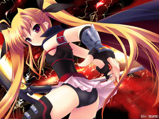 Anime blonde sword red background - a anime character free wallpaper