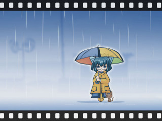 Rainy umbrella cat blue hair - an umbrella in the rain free wallpaper