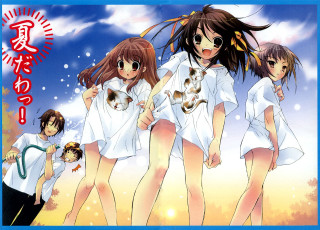 Girls shorts cat dog manga - a group of girls free wallpaper for desktop