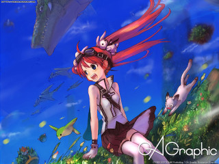 Red haired girl cat hill - artgem free wallpaper
