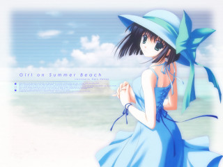 Girl blue dress hat beach - a blue dress and hat free wallpaper for desktop