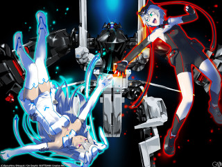Anime characters fighting robot girl - a couple of anime characters free wallpaper