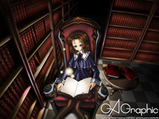 Library gothic anime woman reading - a lamp free wallpaper
