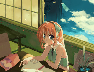 Girl coffee book anime orange - a girl sitting free wallpaper