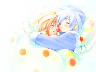 Anime couple flower bed sky - top of a bed together free wallpaper for desktop