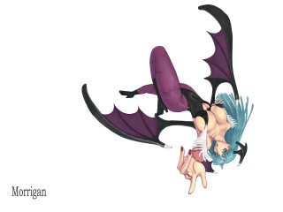 Blue haired demon girl flying - rob rey and kentaro miura style free wallpaper for desktop