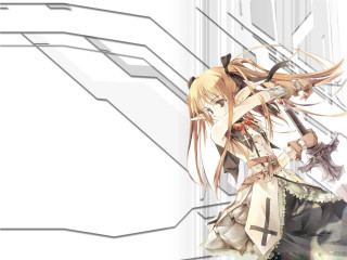 Girl sword elf bow ribbon - a white cross free wallpaper