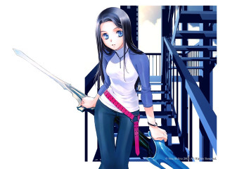 Woman sword scissors staircase rayonism - her hand and a sword free wallpaper