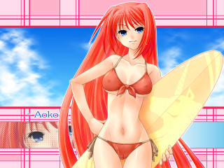 Alice surfboard anime bikini sky - a cartoon picture of a woman free wallpaper