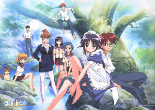 Anime girls forest sitting barefoot - behind them free wallpaper