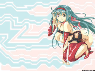 Woman bikini boots flying green - anime visual free wallpaper