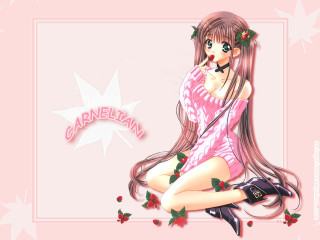 Girl apple berry roses pink - anime visual free wallpaper