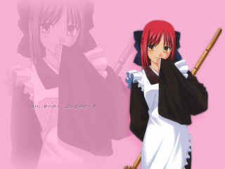 Red haired girl broom kimono - red hair holding free wallpaper