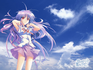 Purple hair beach sky ribbon - long purple hair free wallpaper