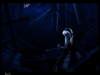 White hair black dress forest - dark atmosphere free wallpaper for desktop