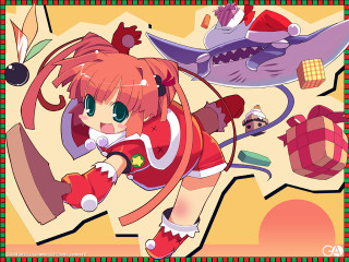 Girl red dress kite shark - border free wallpaper for desktop