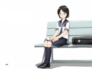 Woman sitting bench suitcase manga - purism free wallpaper for desktop